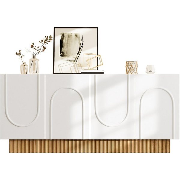 Merax Sideboard mit U-Relief-Design & dekorativer Holzstruktur (1 St., 160×75×38 cm), Kommode mit 4 Türen und großen Innenfächern, Anrichte, Buffetschrank
