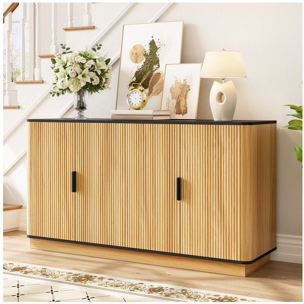 Merax Sideboard mit Wellenfront, Schrank Aufbewahrungsschrank (1 St), Kommode mit 4 Türen, Trennwänden und großem Stauraum, 139 x 40 x 75 cm