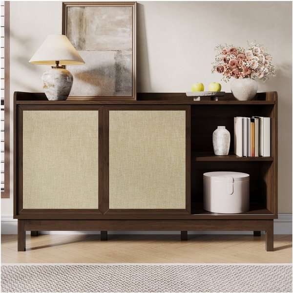 Merax Sideboard Retro Anrichte Wohnzimmerschrank Buffetschrank (1 St., Aufbewahrungsmöbel für Wohn- und Esszimmer), Kommode mit Schiebetüren, 2 Schubladen & off