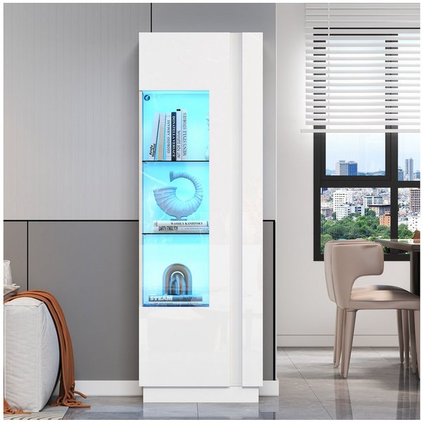 Merax Standvitrine Hochglanz Vitrine mit LED und App-Steuerung (Standregal Schrank Vitrinenschrank, 1-St., 60 x 40 x 180 cm) Hochschrank Vitrinenschrank mit it 