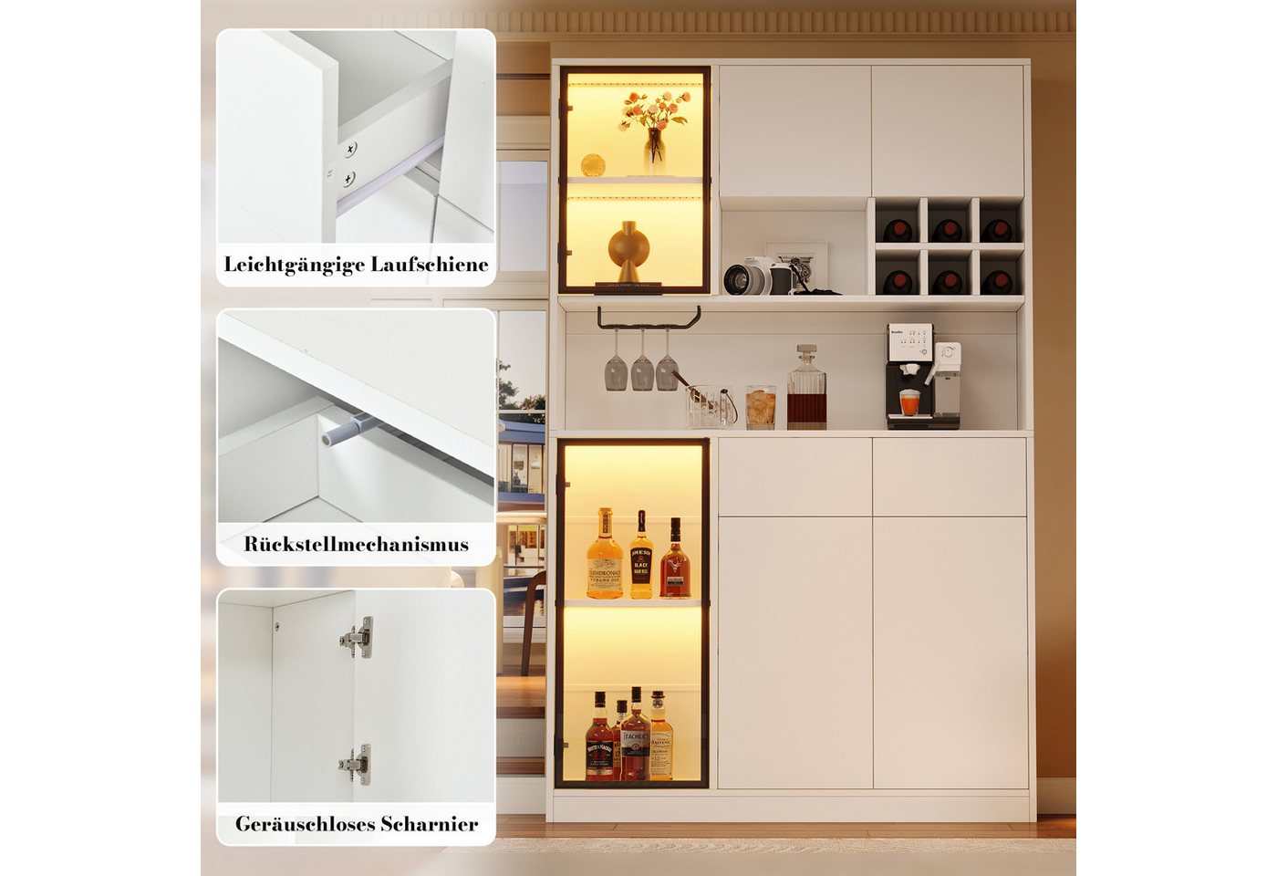 Merax Vitrine mit LED-Beleuchtung, verstellbaren Einlegeböden & gehärtetem Glas (Standvitrine Buffetschrank Glasvitrine 120× 33 × 200 cm, 1-St) Hochschrank 6 Tü – Bild 5 von 5