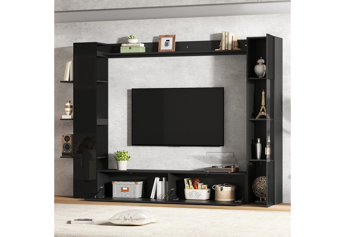 Merax Wohnwand 4-teilig Wohnmöbel Set, (4-St), Wohnmöbel mit TV-Schrank, Vitrine & Regalen – Bild 2 von 5