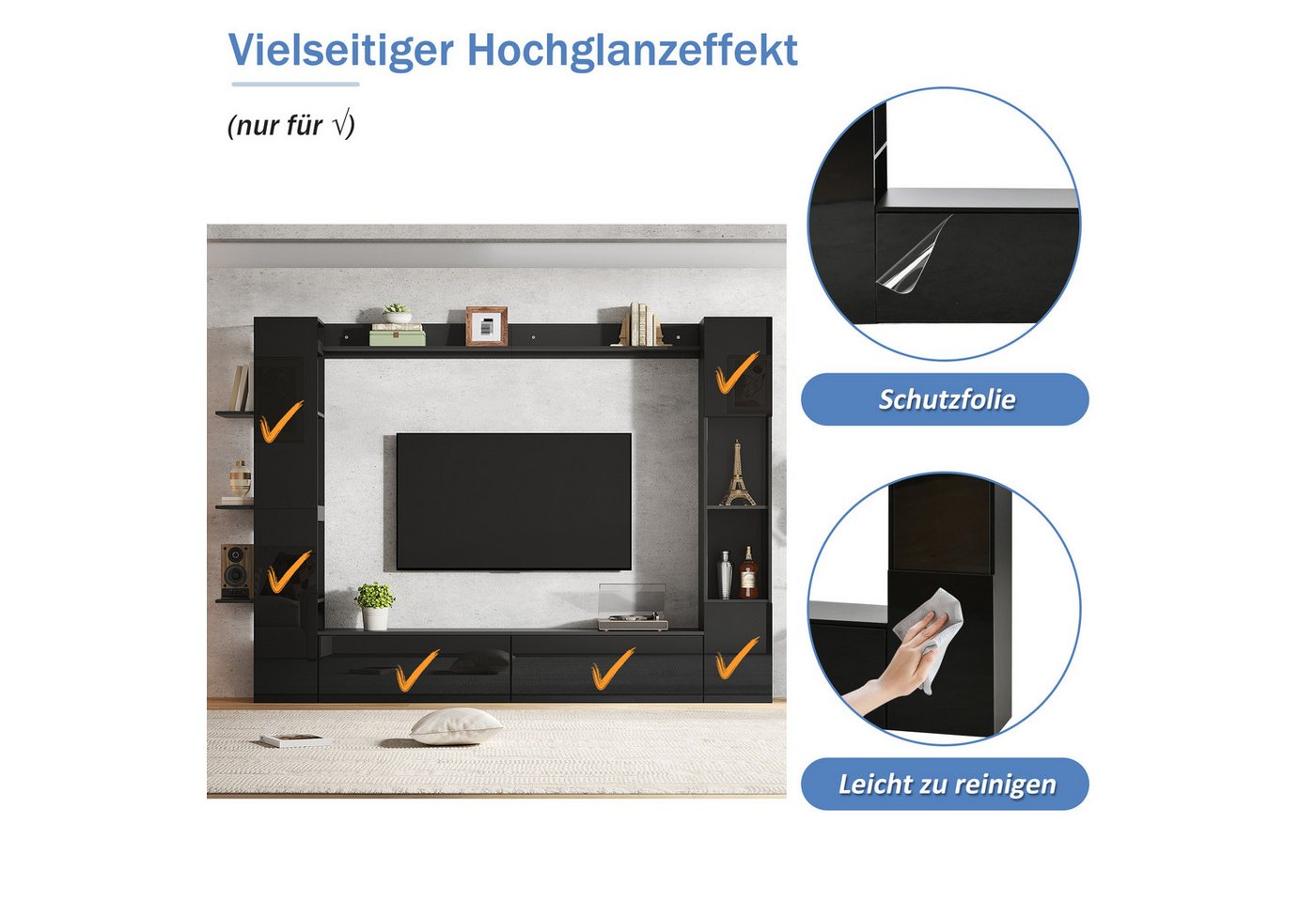Merax Wohnwand 4-teilig Wohnmöbel Set, (4-St), Wohnmöbel mit TV-Schrank, Vitrine & Regalen – Bild 4 von 5