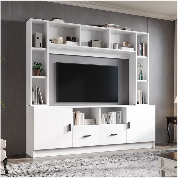Merax Wohnwand Wohnwand-set TV-Board-set, (1-St), Wohnzimmermöbel-Set mit 2 Schränken, 2 Schubladen und 11 Fächern