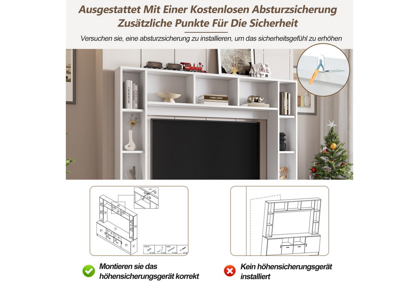 Merax Wohnwand Wohnwand-set TV-Board-set, (1-St), Wohnzimmermöbel-Set mit 2 Schränken, 2 Schubladen und 11 Fächern – Bild 5 von 5
