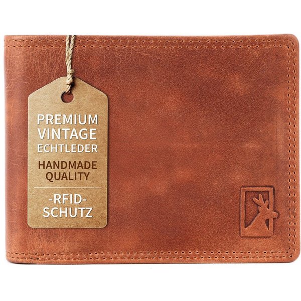 Mercano Geldbörse Herren Echtleder Querformat (inkl. Geschenkbox), 10 Kartenfächer, RFID-Schutz, Sichtfenster, Doppelnaht, Vintage-Leder
