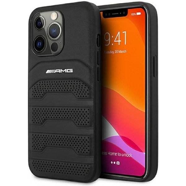 Mercedes Handyhülle AMG iPhone 13 Pro Case Hardcase Echtleder schwarz 6,1 Zoll, Kantenschutz