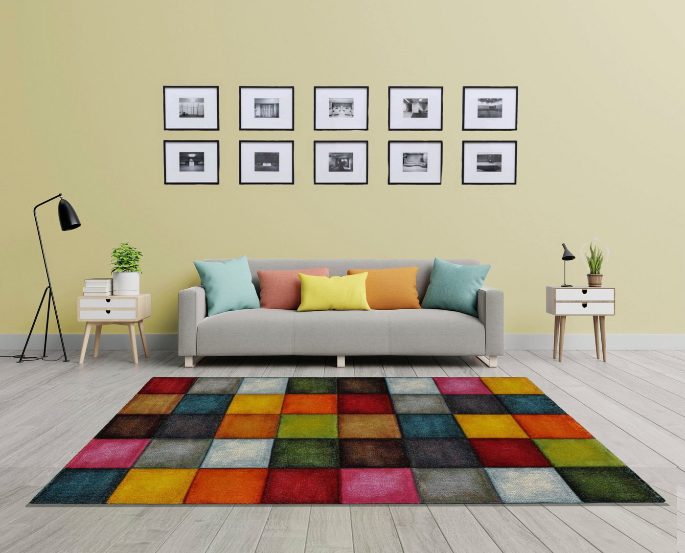 merinos Teppich Belis 22605, rechteckig, Höhe: 18 mm, Wohnzimmer, moderner farbenfroher Kurzflorteppich – Bild 5 von 5