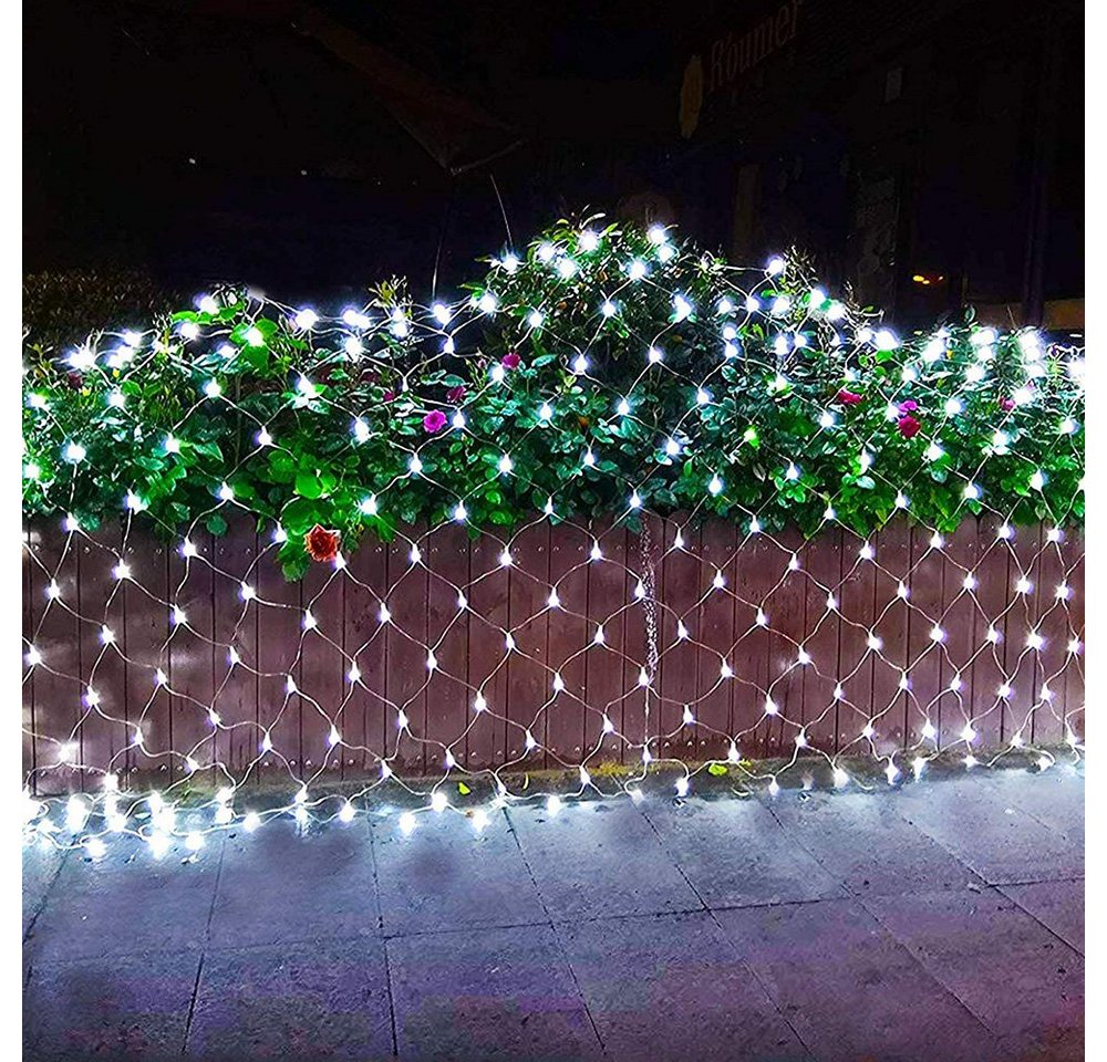 Merry 2024 LED-Lichternetz LED Lichterkette Dekolicht,Weihnachtsbeleuchtung,LED Vorhang Licht, 8 Modi,1.5x1.5M/2x2M/2x3M/4x6M,für Halloween,Party,Fensterdeko – Bild 3 von 5