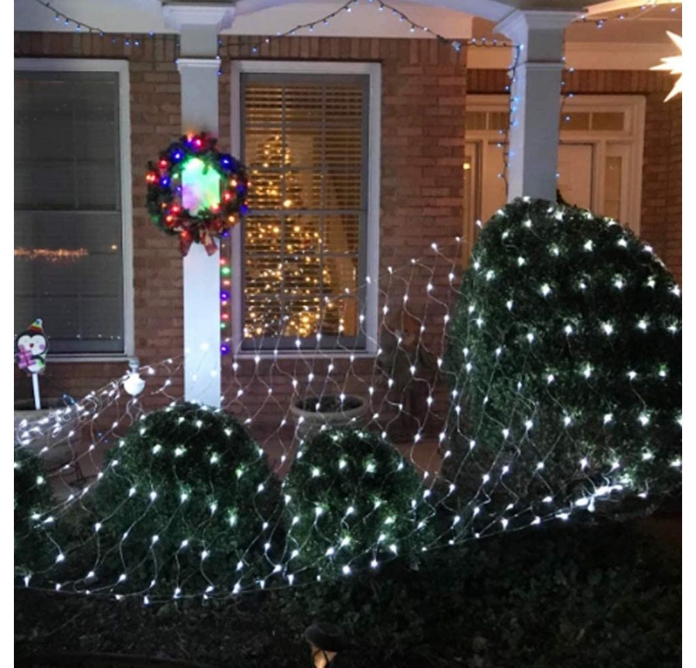 Merry 2024 LED-Lichternetz LED Lichterkette Dekolicht,Weihnachtsbeleuchtung,LED Vorhang Licht, 8 Modi,1.5x1.5M/2x2M/2x3M/4x6M,für Halloween,Party,Fensterdeko – Bild 4 von 5