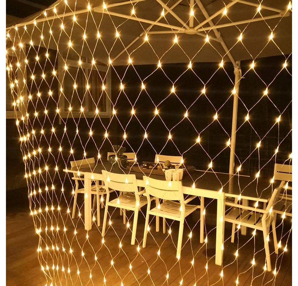Merry 2024 LED-Lichternetz LED Lichterkette Dekolicht,Weihnachtsbeleuchtung,LED Vorhang Licht, 8 Modi,1.5x1.5M/2x2M/2x3M/4x6M,für Halloween,Party,Fensterdeko – Bild 4 von 5