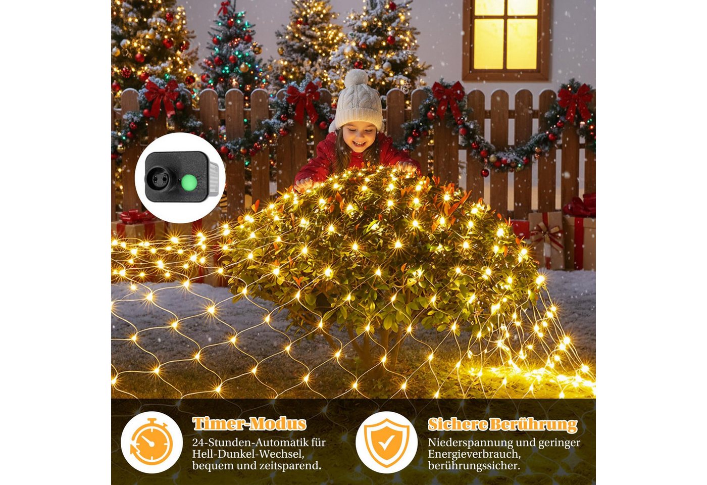 MERRY 2026 LED-Lichternetz mit 8 Modi,31V Sichere LED Lichterkette Netz für Weihnachtsdeko, 6x4M 660 LEDs, mit Timer Lichtnetz für Büsche Garten Balkon Fenster – Bild 4 von 5