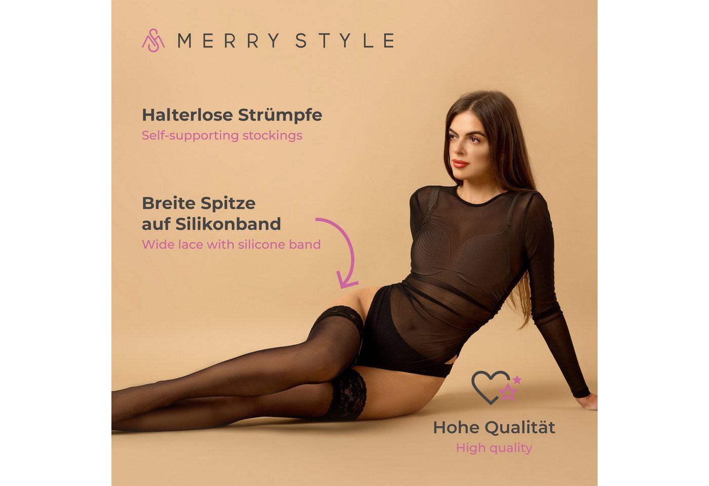 Merry Style Strapsstrümpfe Damen halterlose Mikrofaser 40 DEN Strümpfe mit Spitze MS 791 – Bild 3 von 5