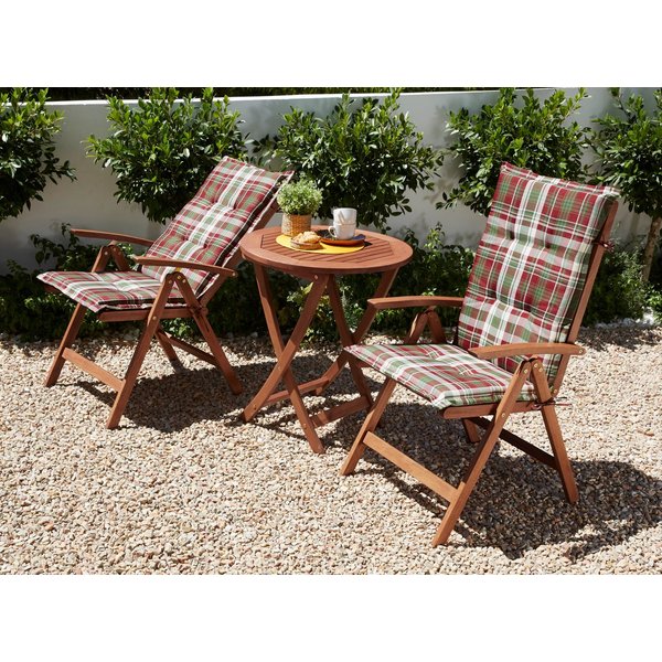 MERXX Balkonset Borkum, (5-tlg., 2x Klappsessel, inkl. Sitz- und Rückenkissen, 1x Klapptisch Ø 65 cm), Eukalyptusholz, FSC® Mix, geeignet für 2 Personen