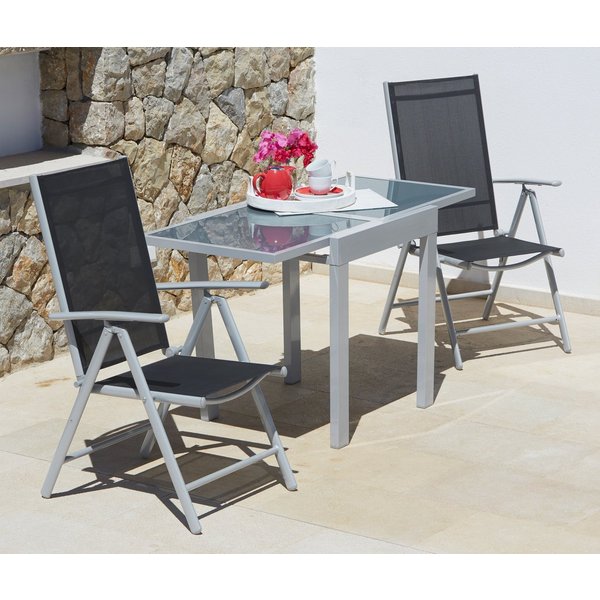 MERXX Balkonset Lima, (3-tlg., 2x Klappsessel, 1x Ausziehtisch 65(130)x65 cm), pulverbeschichtetes Aluminium, aus 100% Polyester, für 2 Personen