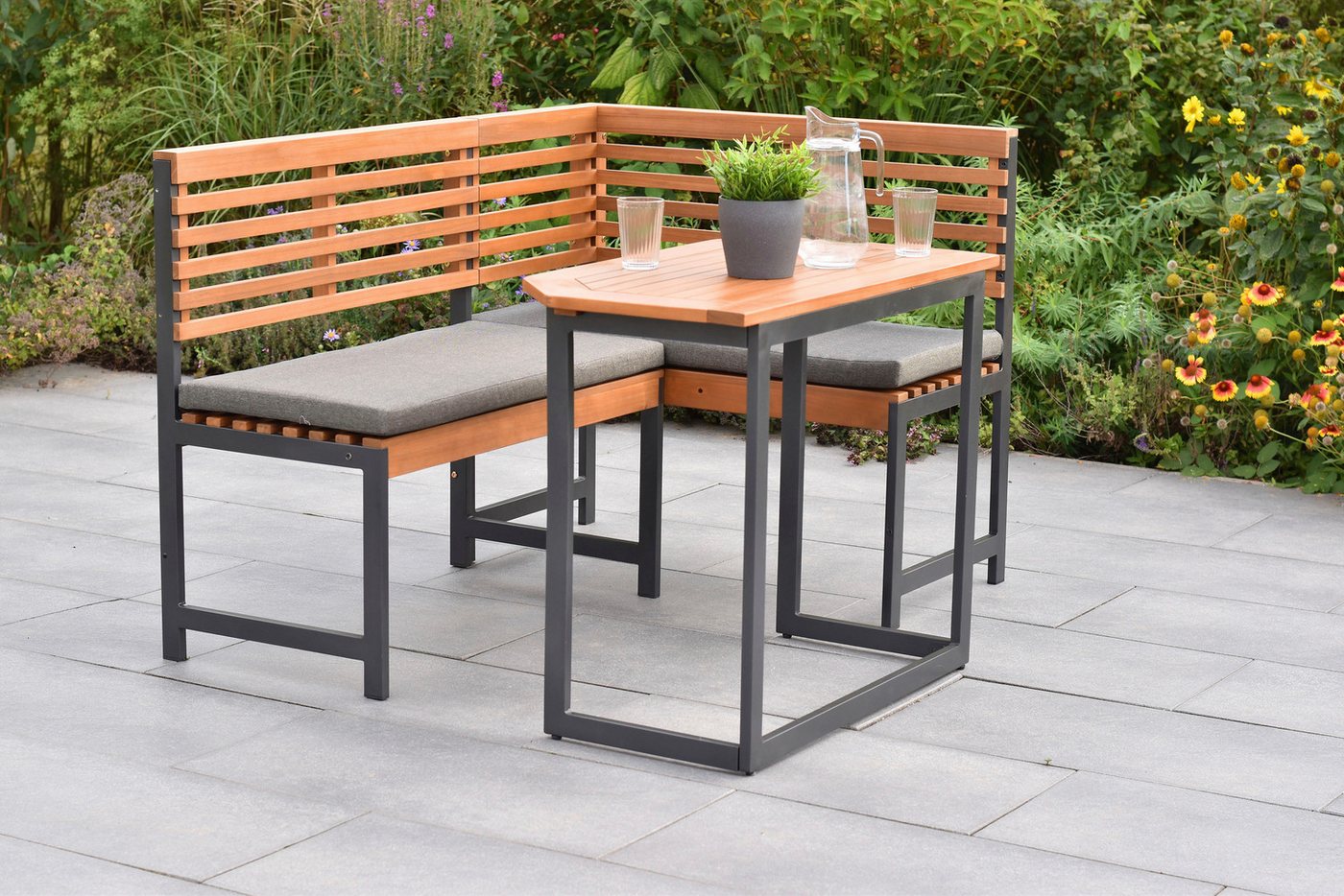 MERXX Eckbankgruppe »Eckbank Set«, (Set, 3-tlg), Eckbank und Klappentisch aus Akazienholz, flexibel Montageoptionen – Bild 2 von 2