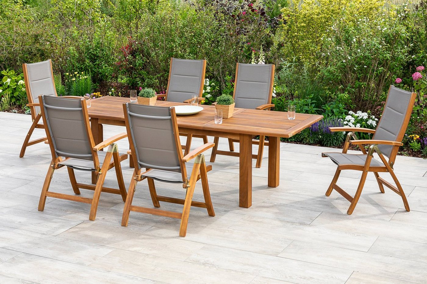 MERXX Garten-Essgruppe Acapulco, (7-tlg), 6 Stühle mit ausziehbarem Tisch – Bild 3 von 3