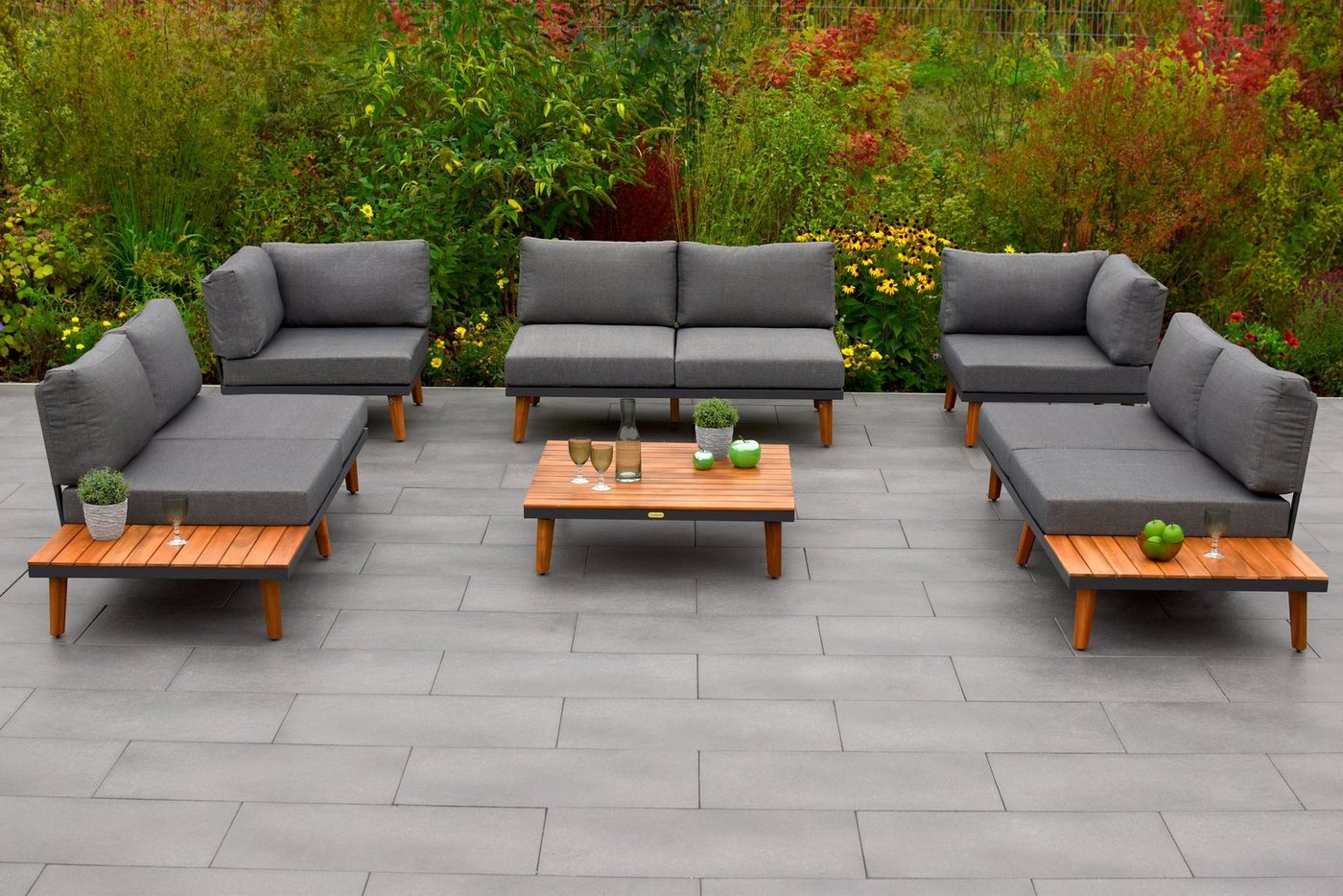 MERXX Garten-Essgruppe Akropolis, (Set, 24-tlg., Eckbank in U-Form, inkl. Sitz-und Rückenkissen, 1x Tisch 90x90 cm), Aluminiumgestell mit Akazienholz, FSC 100 % – Bild 2 von 2