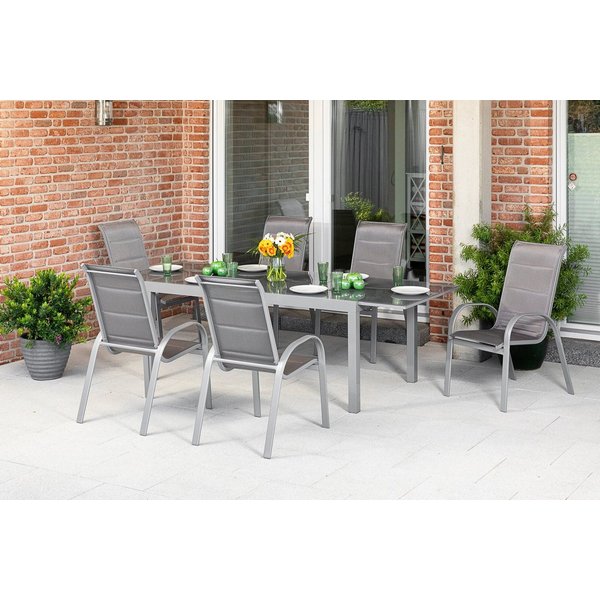 MERXX Garten-Essgruppe Amalfi di lusso, (7-tlg), 6 Stapelsessel, Hochlehner mit ausziehbarem Tisch