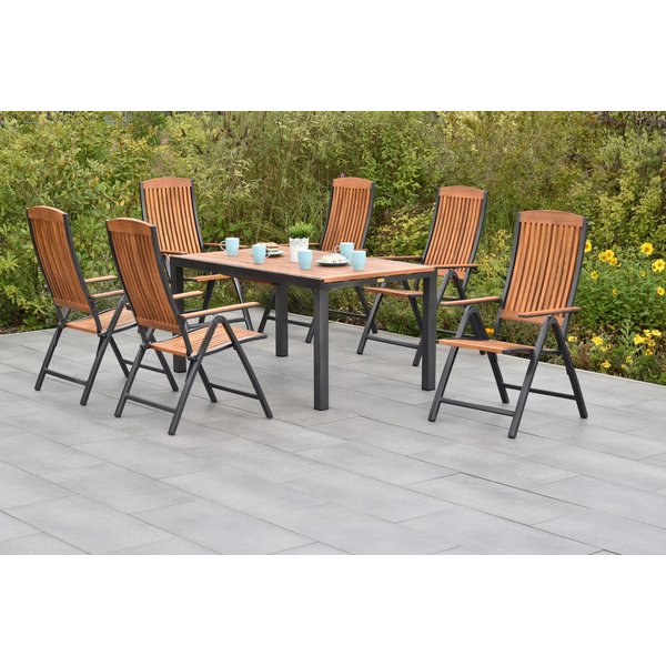 MERXX Garten-Essgruppe »Athos«, (Set, 7-tlg., 5-fach verstellbare Rückenlehne, Aluminium mit Akazienholz), Ausziehtisch: LxB: 150-200 x 90 cm