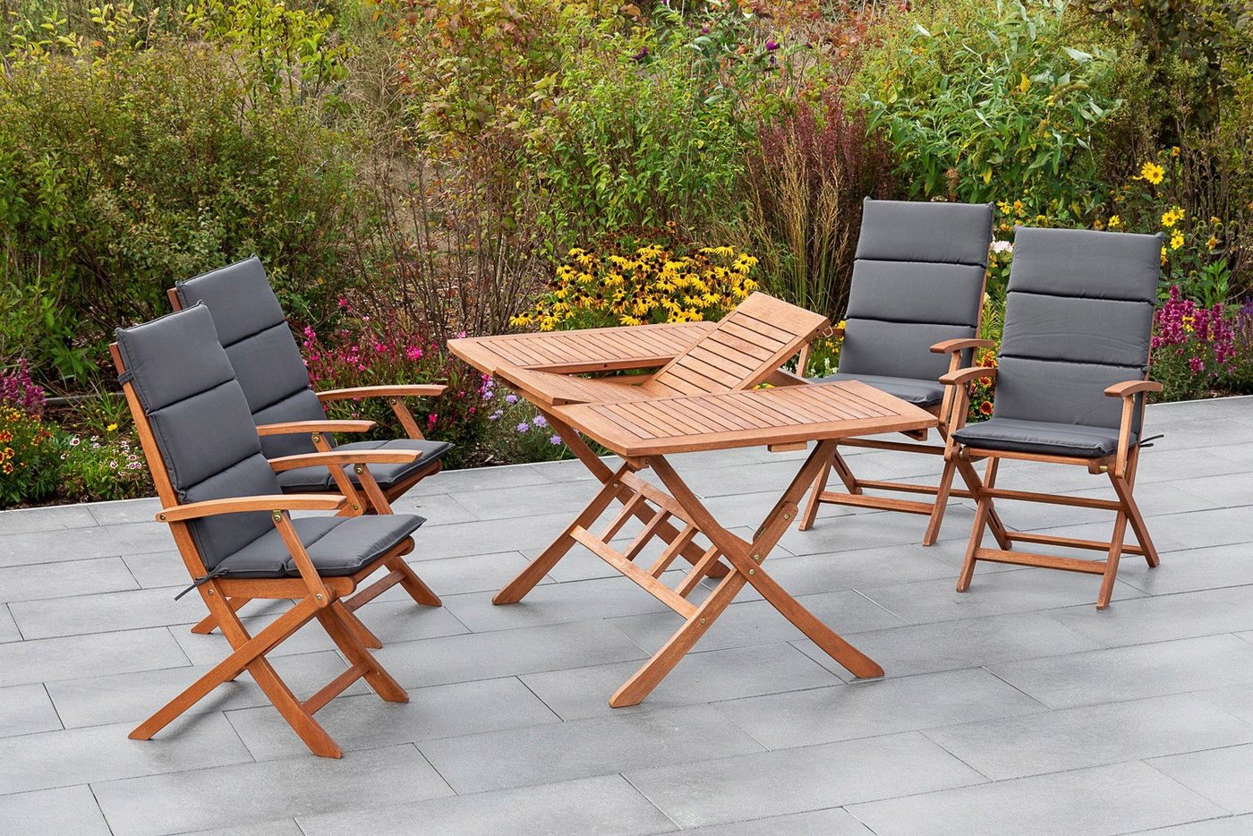 MERXX Garten-Essgruppe Comodoro, (5-tlg), 4 Klappsessel mit ausziehbarem Tisch – Bild 2 von 2