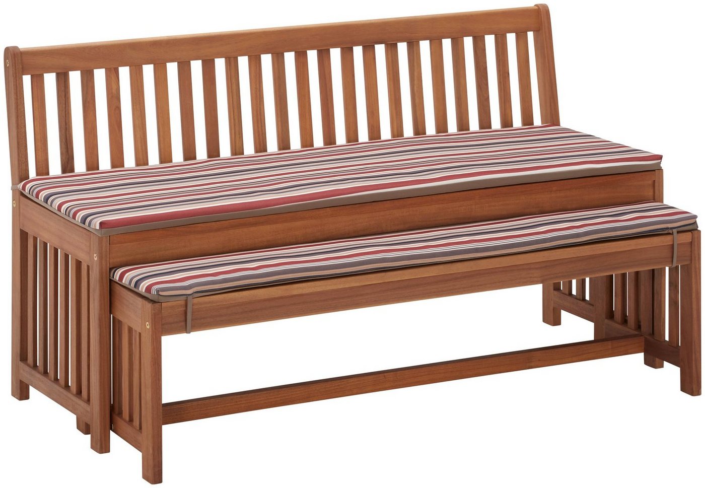 MERXX Garten-Essgruppe Hawaii, (4x Bänke, 2x Tische, 4x Sitzkissen), Akazienholz FSC® 100 % – Bild 5 von 5