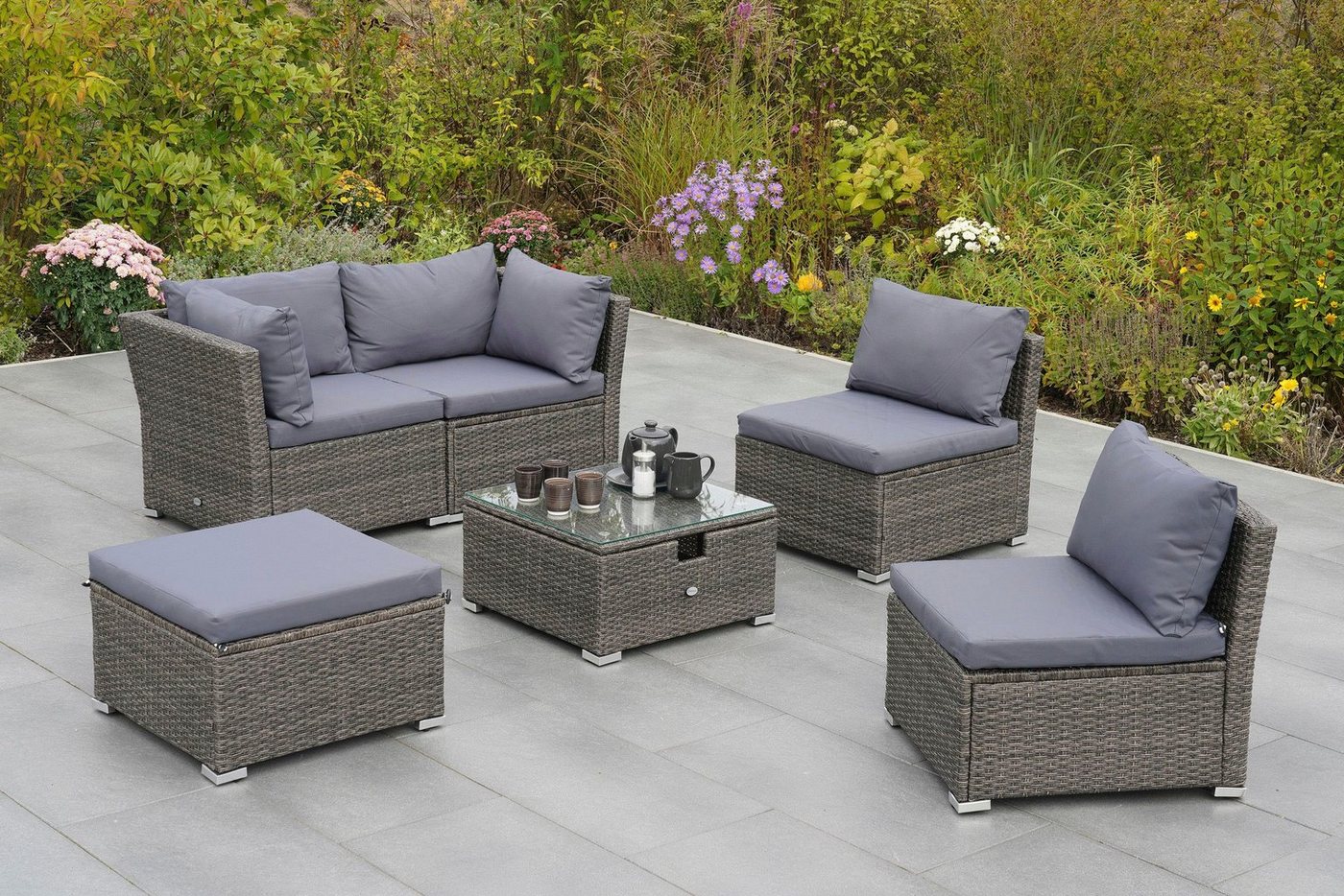 MERXX Garten-Essgruppe Malaga, Eckset mit höhenverstellbarem Tisch – Bild 4 von 5