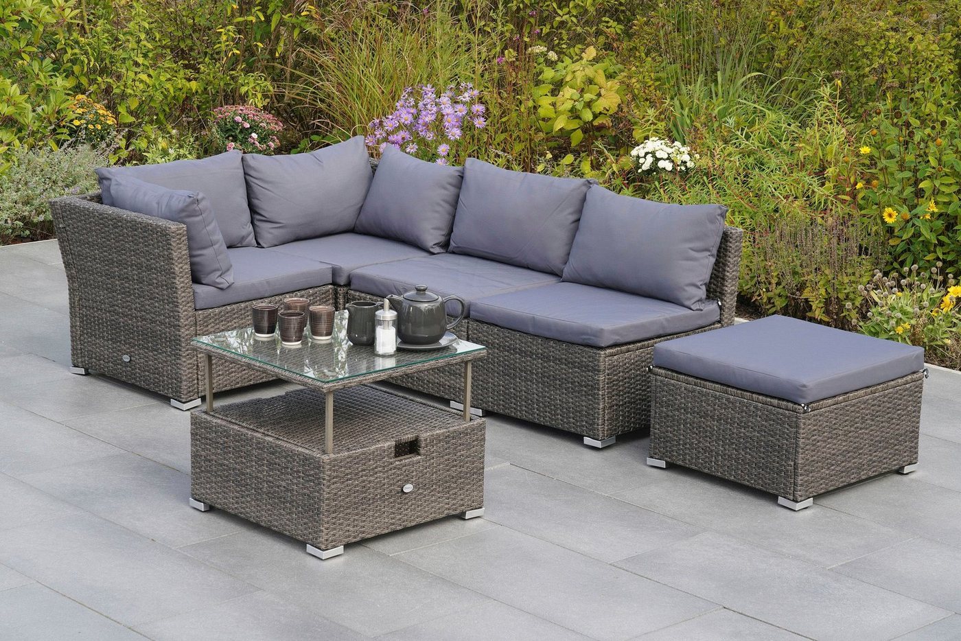 MERXX Garten-Essgruppe Malaga, Eckset mit höhenverstellbarem Tisch – Bild 5 von 5