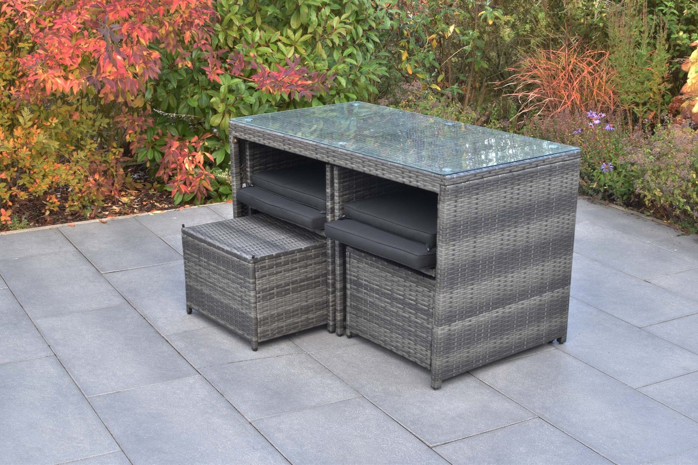 MERXX Garten-Essgruppe Merano, (Set, 5tlg), 2 Sessel inkl. Sitz- und Rückenkissen, 2 Hocker, Tisch 121,5 x 65 cm – Bild 4 von 5