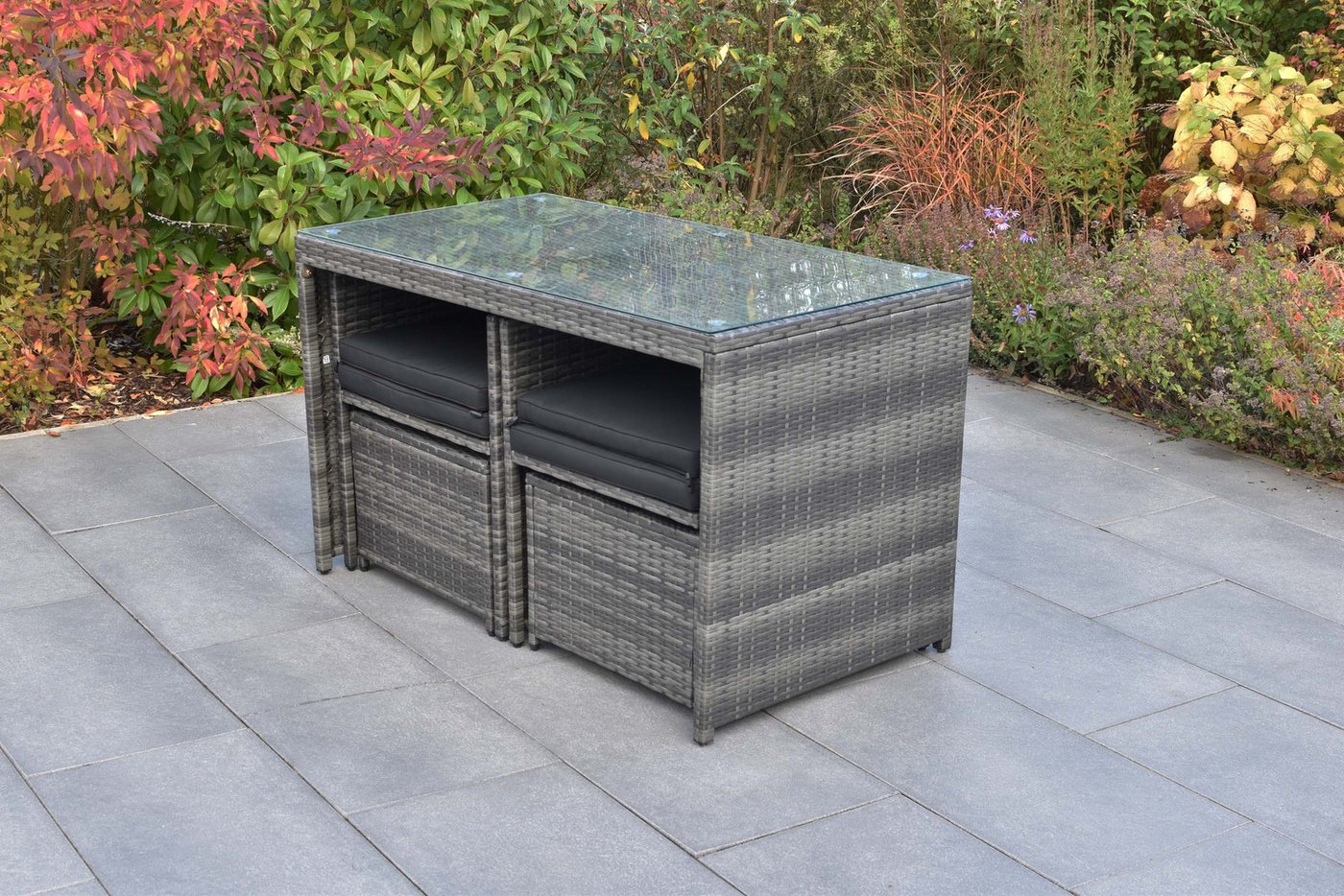 MERXX Garten-Essgruppe Merano, (Set, 5tlg), 2 Sessel inkl. Sitz- und Rückenkissen, 2 Hocker, Tisch 121,5 x 65 cm – Bild 5 von 5