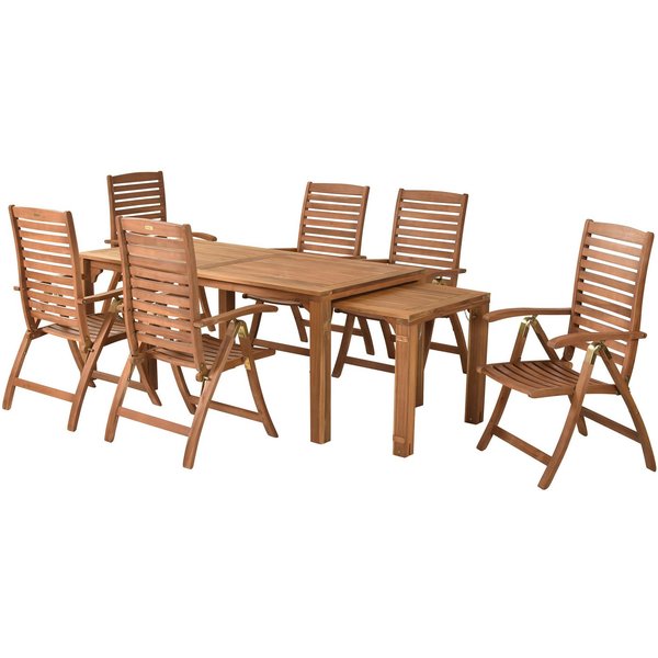 MERXX Garten-Essgruppe Paraiba, (Set, 7-tlg), 6 Klappsessel, 5-fach verstellbar, Ausziehtisch