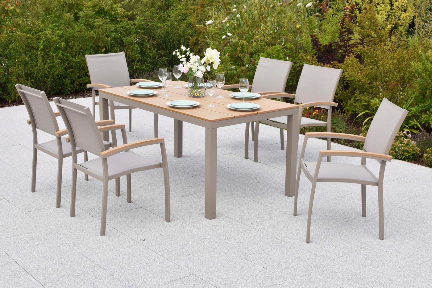 MERXX Garten-Essgruppe Piemont, (Set, 7-tlg), inkl. 6 Stapelsessel, 1 Tisch – Bild 2 von 5