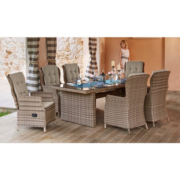 MERXX Garten-Essgruppe Riviera, (13-tlg., 6x Sessel inkl. Sitz- und Rückenkissen, 1x Tisch 200x100 cm), Polyrattan, Stahl, inkl. Auflagen, geeignet für 6 Person