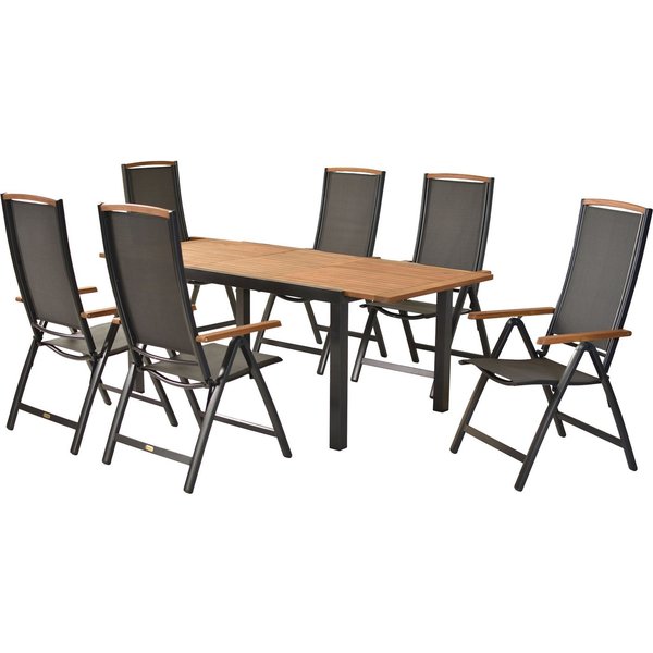 MERXX Garten-Essgruppe Siena, (Set, 7-tlg), inkl. 6 Klappsessel, 1 Ausziehtisch