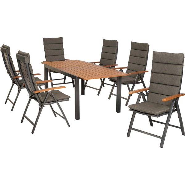 MERXX Garten-Essgruppe Tinos, (Set, 13-tlg), inkl. 6 Klappsessel, 6 Auflagen, 1 Ausziehtisch