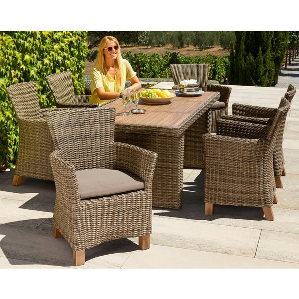 MERXX Garten-Essgruppe Toskana, (13-tlg., 6 Sessel, 1 Wangentisch 185x90 cm, inkl. Sitzkissen), Aluminium, Polyrattan, Akazienholz FSC 100 %, geeignet für 6 Per