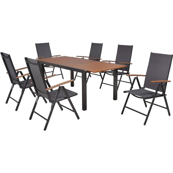 MERXX Garten-Essgruppe Valenza, (Set, 7-tlg), inkl. 6 Klappsessel, 1 Ausziehtisch
