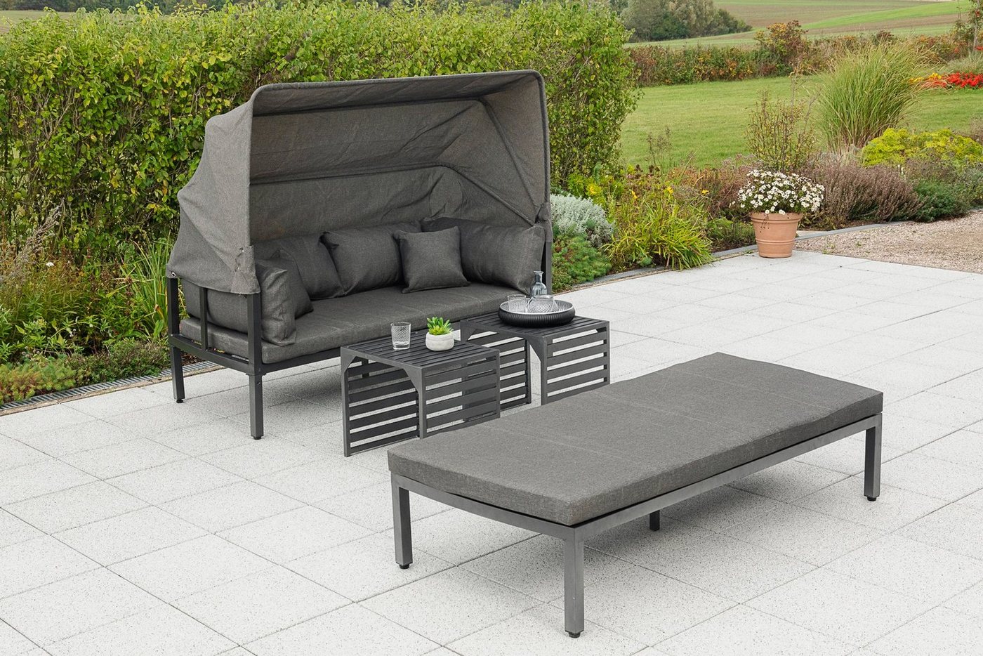 MERXX Gartenlounge-Set Argos Insel, 3er Set, aus Aluminium, mit 2 Beistelltischen, inkl. Zierkissen – Bild 2 von 2