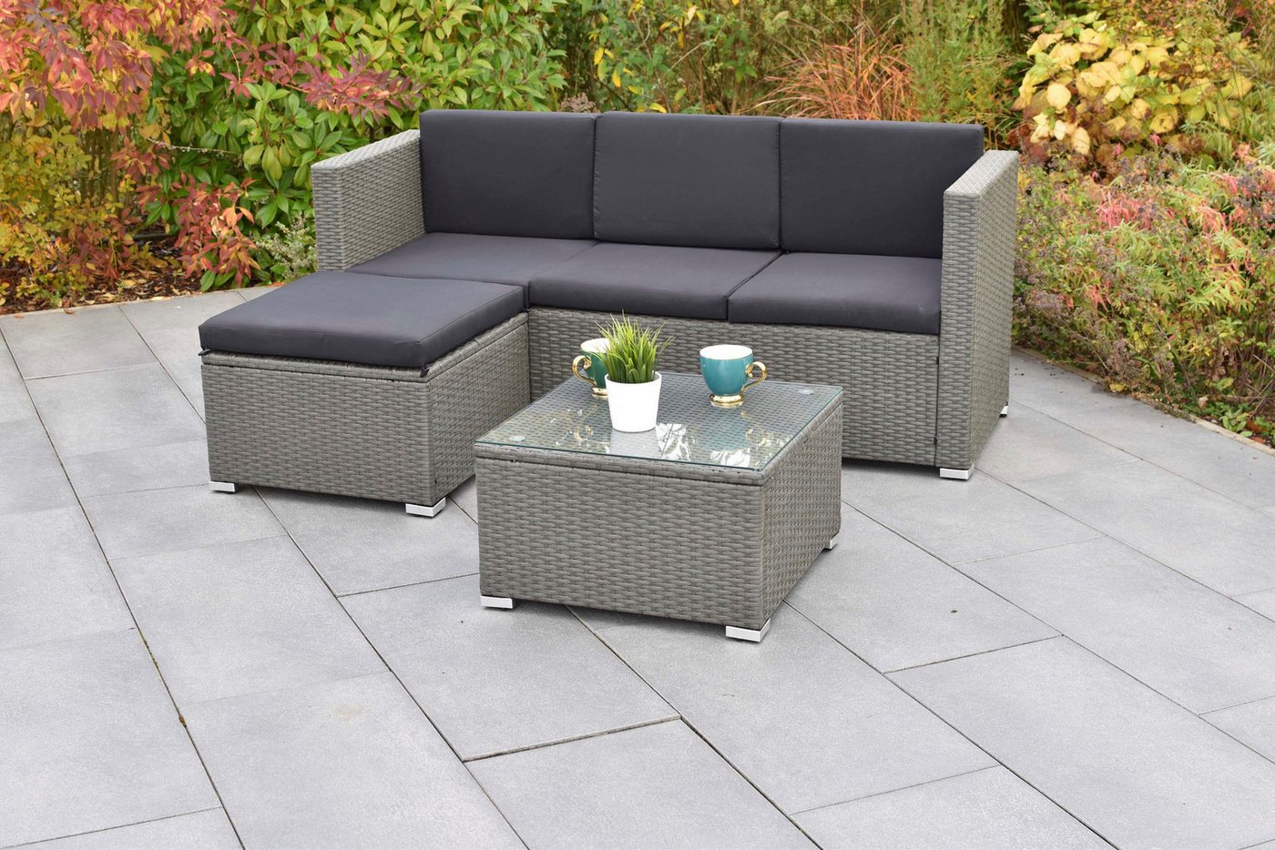 MERXX Gartenlounge-Set Malta, (Set, 10-tlg), inkl. 1 Bank, 1 Hocker, 7 Auflagen, 1 Tisch – Bild 2 von 4