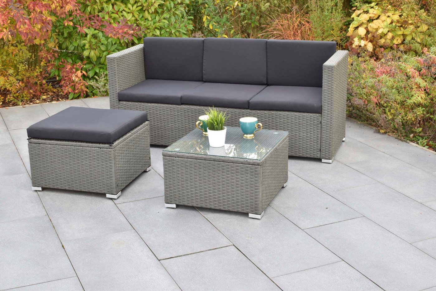 MERXX Gartenlounge-Set Malta, (Set, 10-tlg), inkl. 1 Bank, 1 Hocker, 7 Auflagen, 1 Tisch – Bild 4 von 4