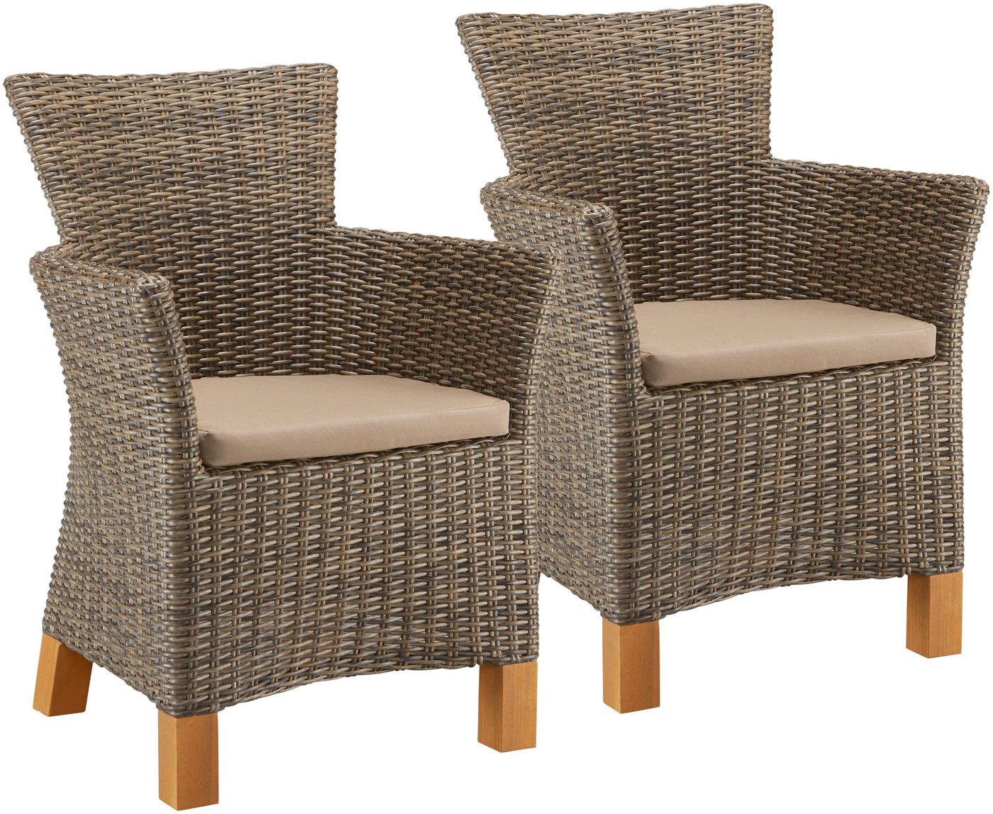 MERXX Gartensessel Toskana (Set, 2-St), 2er Set, Polyrattan/Non-Wood, grau-braun – Bild 2 von 5