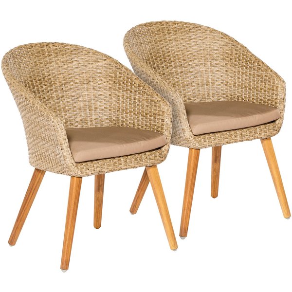 MERXX Gartenstuhl Arrone (Set, 2 St), 2er Set, Alu/Polyrattan/Akazie, beige, inkl. Auflage