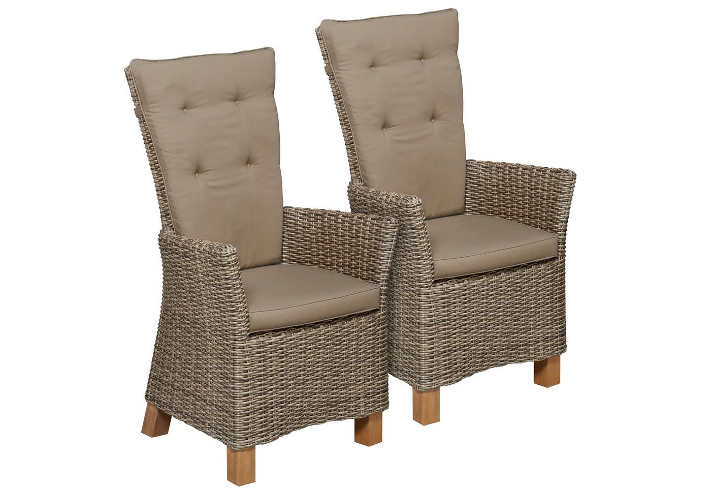 MERXX Gartenstuhl Toskana (Set, 2 St), 2er Set, Polyrattan/Akazienholz, inkl. Auflage – Bild 2 von 5