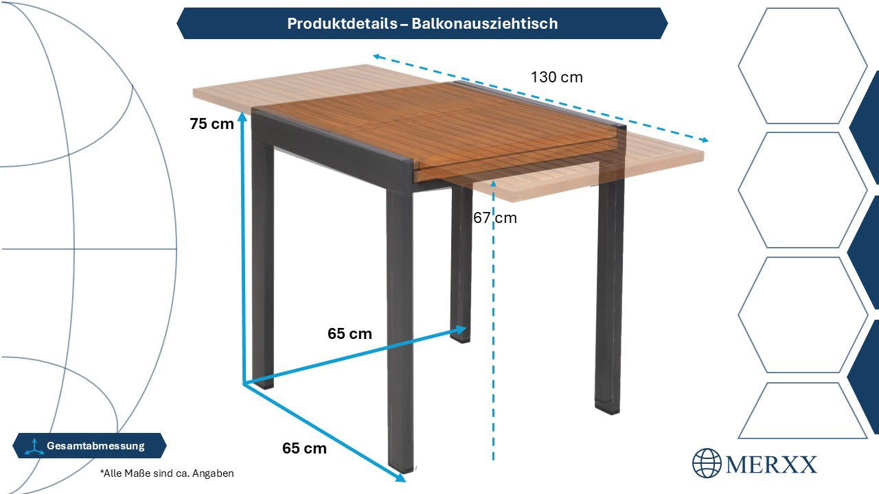 MERXX Gartentisch, BxTxH: 65-130x65x75 cm – Bild 4 von 4