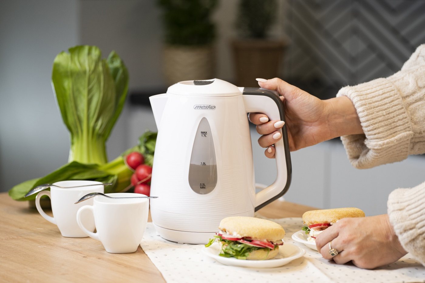 Mesko Wasserkocher MS 1261 Wasserkocher 1,7 L - 2200 W, 360° drehbar - Weiß/Grau, 1,7 l, 2200 W – Bild 5 von 5