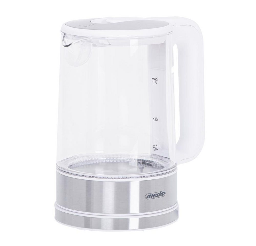 Mesko Wasserkocher MS 1301W 1,7 Liter, Glaskessel mit LED-Beleuchtung Edelstahl/Weiß – Bild 3 von 5