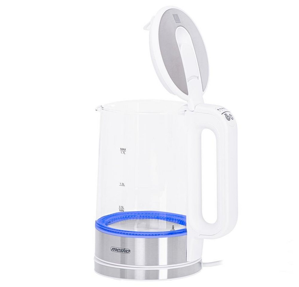 Mesko Wasserkocher MS 1301W 1,7 Liter, Glaskessel mit LED-Beleuchtung Edelstahl/Weiß – Bild 4 von 5