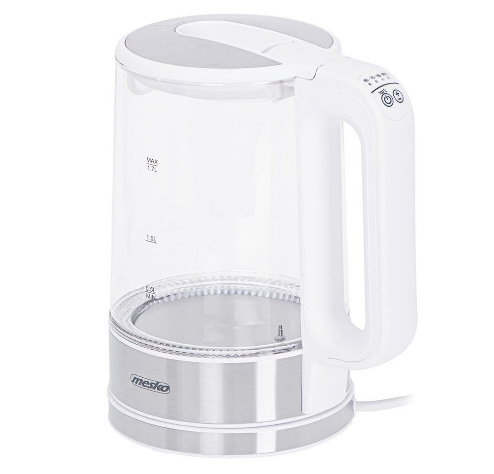 Mesko Wasserkocher MS 1301W 1,7 Liter, Glaskessel mit LED-Beleuchtung Edelstahl/Weiß – Bild 5 von 5