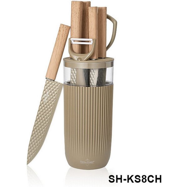 Swiss-Haus Messerblock Messer Kochmesser Messerständer Messerset 8-tlg Champagner Swiss Haus