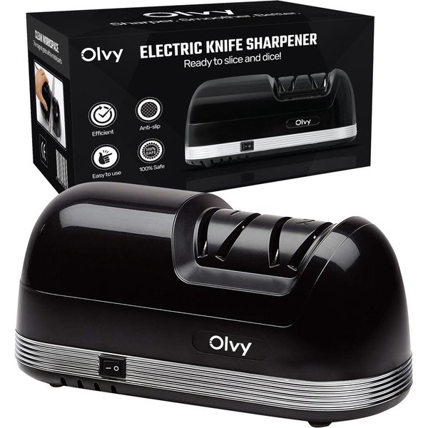 Olvy Messerschärfer Olvy Elektrischer Messerschärfer PRO, Profi-Diamant-Messerschärfer, Profi-Diamant-Schleifsystem, für gezackte und gehärtete Messer